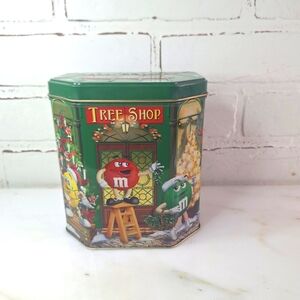 M& M Red and Green Christmas Tree Shop Vintage Tin  2000